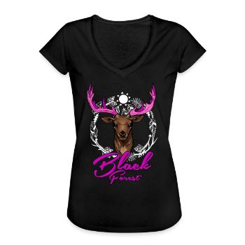 Black Forest Hirsch mit pinkem Geweih - Frauen Vintage T-Shirt - Schwarz - Vorne