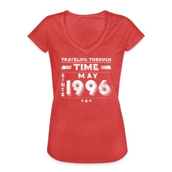 Vintage Time Travel Birthday Design May 1996 - Women's Vintage T-Shirt - heather red - Front - Danielle (179cm)