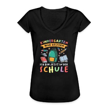 Schulkind Schulanfang Einschulung Geschenk - Frauen Vintage T-Shirt - Schwarz - Vorne - Danielle (179cm)