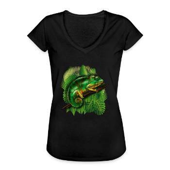 Chamäleon-Dschungel-tierisches cooles Eidechsen-tropisches Geschenk - Frauen Vintage T-Shirt - Schwarz - Vorne - Danielle (179cm)
