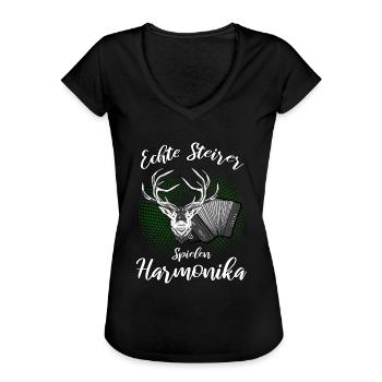 Echte Steierer spielen Harmonika steirische Steier - Frauen Vintage T-Shirt - Schwarz - Vorne