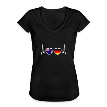 Cayman Islands Deutschland Herzschlag Flagge - Frauen Vintage T-Shirt - Schwarz - Vorne - Danielle (179cm)