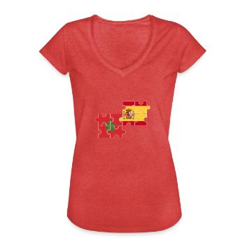 Maroc Espagne Drapeau Espagnols Marocains - T-shirt vintage Femme - rouge chiné - Devant - Danielle (179cm)