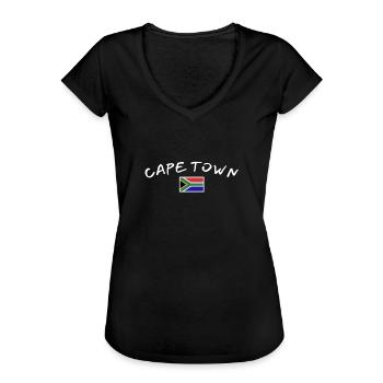 Le Cap Afrique du Sud Drapeau sud-africain - T-shirt vintage Femme - noir - Devant - Danielle (179cm)
