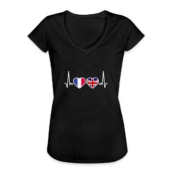 France UK Heartbeat Flag French - Women's Vintage T-Shirt - black - Front - Danielle (179cm)