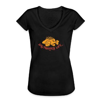 Saltwater Fishing Fisherman Bass Fishing Gift Idea - Women's Vintage T-Shirt - black - Front - Danielle (179cm)