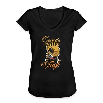 Vinyl Records LP Collector Record Lover Audiophile - T-shirt vintage Femme - noir - Devant - Danielle (179cm)