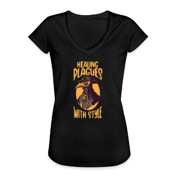 Creepy Halloween horror plague doctor - Women's Vintage T-Shirt - black - Front - Danielle (179cm)