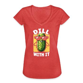 Pickle Lover Funny Pickle Cornichon à l’aneth mariné - T-shirt vintage Femme - rouge chiné - Devant - Danielle (179cm)