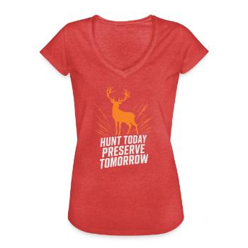 Erlebe Die Spannung Der Hirschjagd Im Wald Mit - Frauen Vintage T-Shirt - Rot meliert - Vorne - Danielle (179cm)