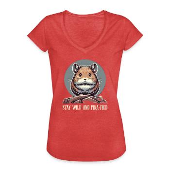 Design américain Pika Lover pour Pika - T-shirt vintage Femme - rouge chiné - Devant - Danielle (179cm)