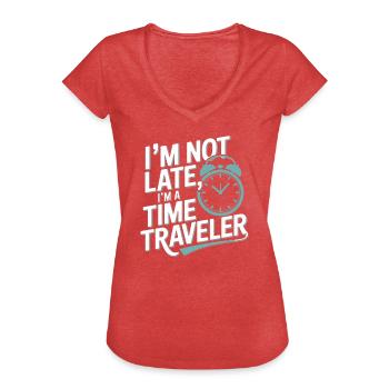 Passionné de voyage dans le temps qui s’intéresse à - T-shirt vintage Femme - rouge chiné - Devant - Danielle (179cm)
