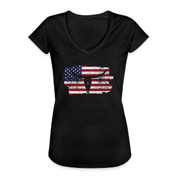 Texas Longhorn USA Cowboy Amerikanische Flagge - Frauen Vintage T-Shirt - Schwarz - Vorne