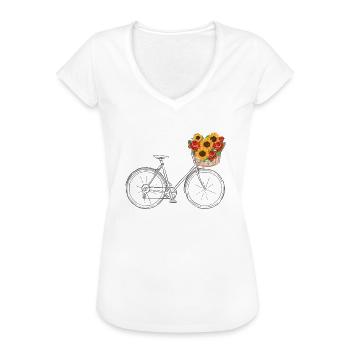 Bicycle with flower basket retro style - Women's Vintage T-Shirt - black - Front - Danielle (179cm)