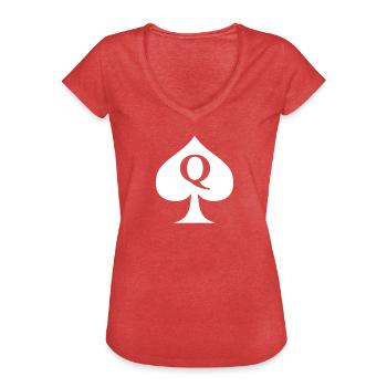 Queen of Spades | Hot Wife, Cuckold, Cheating - Frauen Vintage T-Shirt - Rot meliert - Vorne - Danielle (179cm)