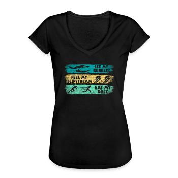Drôle de dicton de triathlon - T-shirt vintage Femme - noir - Devant - Danielle (179cm)