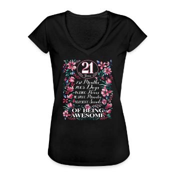 21 Years, Months Florales Frauen 21. Geburtstags - Frauen Vintage T-Shirt - Schwarz - Vorne - Danielle (179cm)