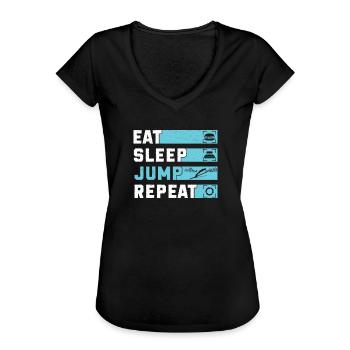 Eat Sleep Jump Repeat Skispringen Lustig - Frauen Vintage T-Shirt - Schwarz - Vorne - Danielle (179cm)