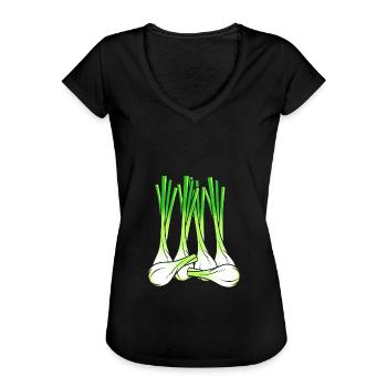 Zwiebel - Frauen Vintage T-Shirt - Schwarz - Vorne - Danielle (179cm)