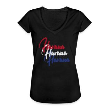 La Havane, Cuba - T-shirt vintage Femme - noir - Devant - Danielle (179cm)