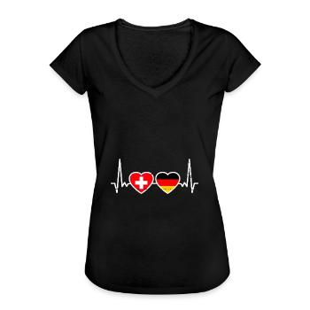Schweiz Deutschland Vintage Herzschlag Flagge - Frauen Vintage T-Shirt - Schwarz - Vorne - Danielle (179cm)