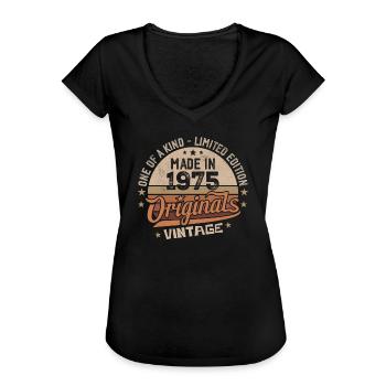 1975 Vintage Born 1975 Vintage Anniversary Gift - Women's Vintage T-Shirt - black - Front - Danielle (179cm)