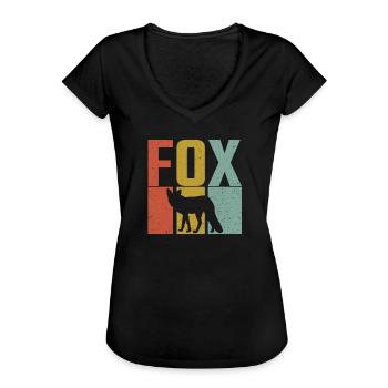 Fox Silhouette Retro Grunge - Frauen Vintage T-Shirt - Schwarz - Vorne