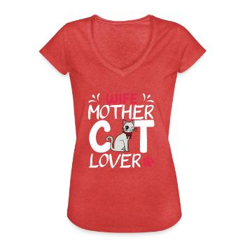 Fête des mères chat mignon mère - T-shirt vintage Femme - rouge chiné - Devant - Danielle (179cm)