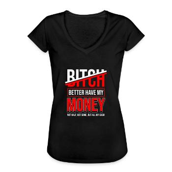 Motivation Argent Devise Money Dollar Euro Bourse - T-shirt vintage Femme - noir - Devant - Danielle (179cm)