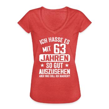63 Jahre Jung - Vintage Geburtstagsspruch - Frauen Vintage T-Shirt - Rot meliert - Vorne - Danielle (179cm)