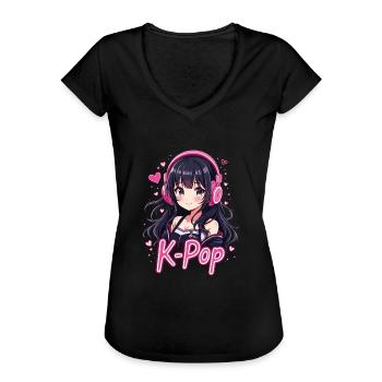 K-Pop - Frauen Vintage T-Shirt - Schwarz - Vorne - Danielle (179cm)
