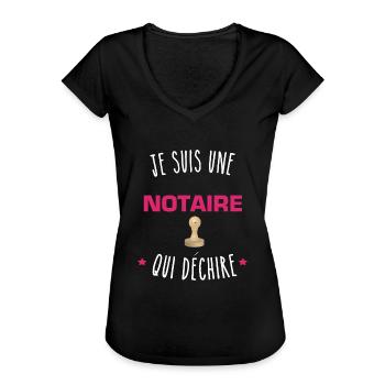 Une Notaire qui déchire - notaire - métier - T-shirt vintage Femme - noir - Devant - Danielle (179cm)