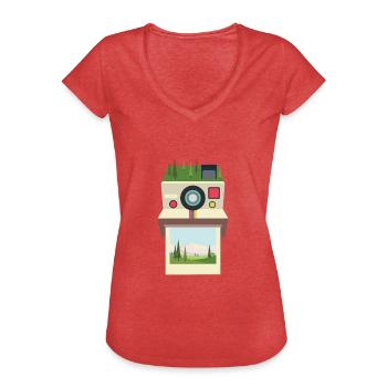 Nature photographe caméra rétro photographie - T-shirt vintage Femme - rouge chiné - Devant - Danielle (179cm)
