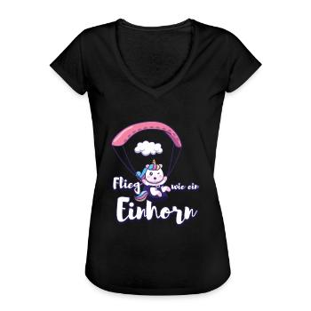 Flieg wie ein Einhorn Gleitschirm - Frauen Vintage T-Shirt - Schwarz - Vorne