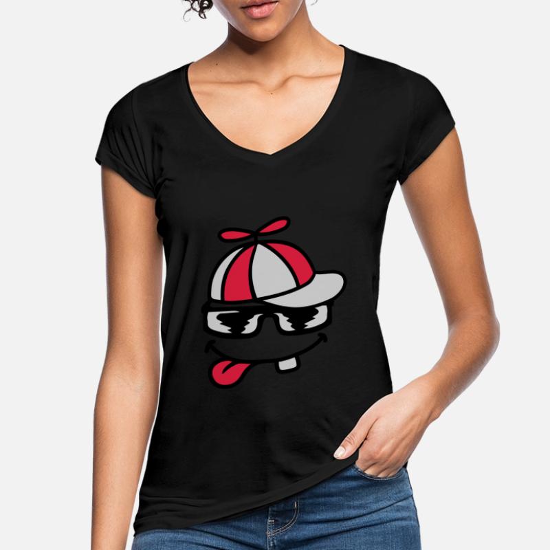 Comic Face Propeller Cap Éolienne T-shirt vintage Femme