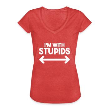 Je suis avec des stupides - Drôle - T-shirt vintage Femme - rouge chiné - Devant - Danielle (179cm)