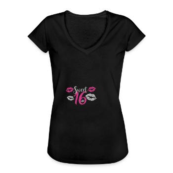 Sweet 16 - Frauen Vintage T-Shirt - Schwarz - Vorne - Danielle (179cm)