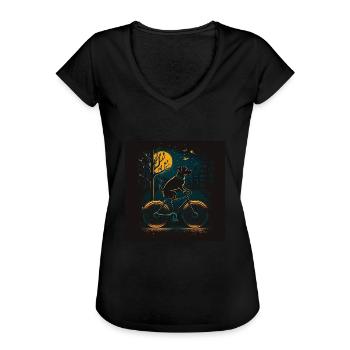 Hund, der nachts Fahrrad fährt - Frauen Vintage T-Shirt - Schwarz - Vorne - Danielle (179cm)