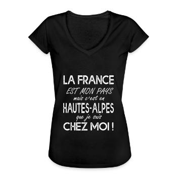 Hautes Alpes c'est chez moi Humour hauts alpins - T-shirt vintage Femme - noir - Devant - Danielle (179cm)