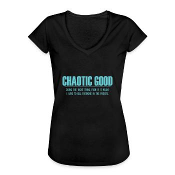 Chaotic good nerd jeu de rôle Geek cadeau - T-shirt vintage Femme - noir - Devant - Danielle (179cm)
