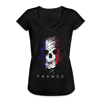 France Drapeau Used Look Tricolore Paris Nice - T-shirt vintage Femme - noir - Devant - Danielle (179cm)