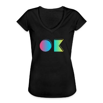 OK - Okay - 80s Style - Women's Vintage T-Shirt - black - Front - Danielle (179cm)