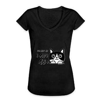 Ich bin nicht 49, ich bin 48 plus 1 Mittelfinger Katzenflipp - Frauen Vintage T-Shirt - Schwarz - Vorne - Danielle (179cm)