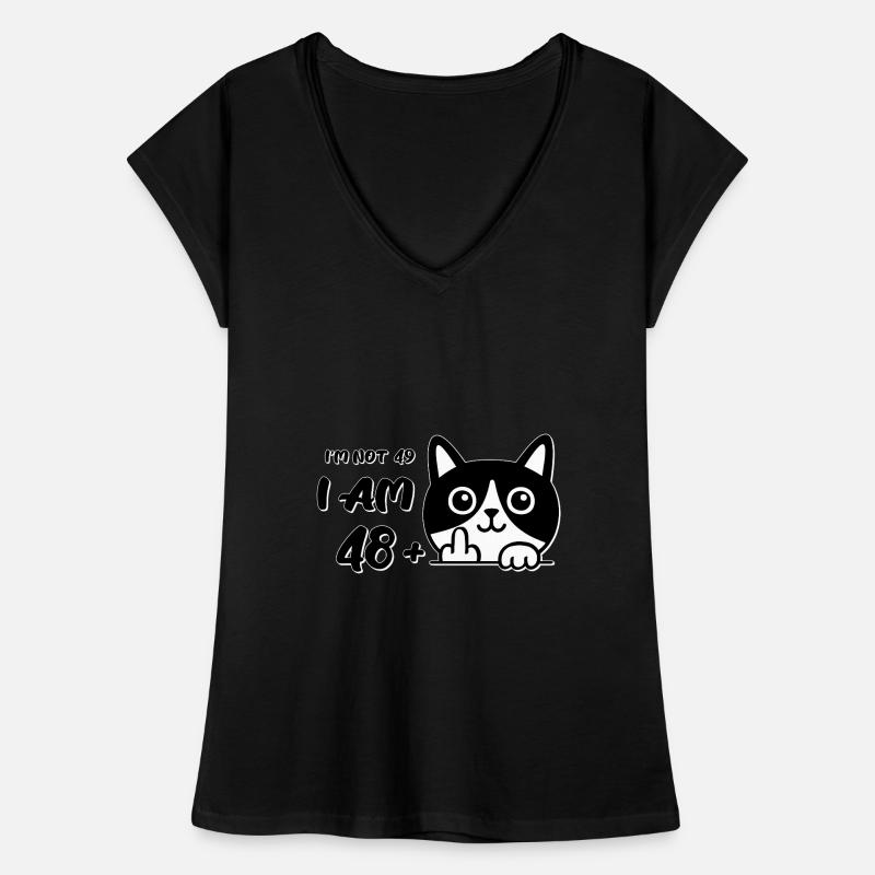 Ich bin nicht 49, ich bin 48 plus 1 Mittelfinger Katzenflipp Frauen Vintage T-Shirt