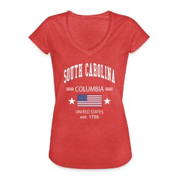 South Carolina - Frauen Vintage T-Shirt - Rot meliert - Vorne - Danielle (179cm)