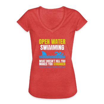 Requin drôle de natation en eau libre - T-shirt vintage Femme - rouge chiné - Devant - Danielle (179cm)