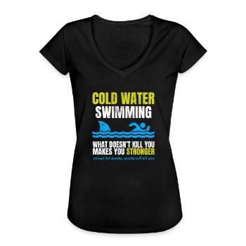 Funny Cold Water Swimming Shark - Women's Vintage T-Shirt - black - Front - Danielle (179cm)