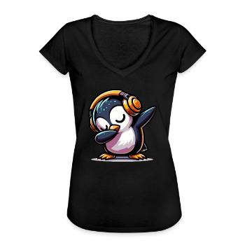 Dabbing Pinguin - Frauen Vintage T-Shirt - Schwarz - Vorne - Danielle (179cm)