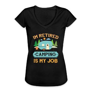 Pensionierte Camp Camping Ruhestand Geschenk Bekleidung - Frauen Vintage T-Shirt - Schwarz - Vorne - Danielle (179cm)