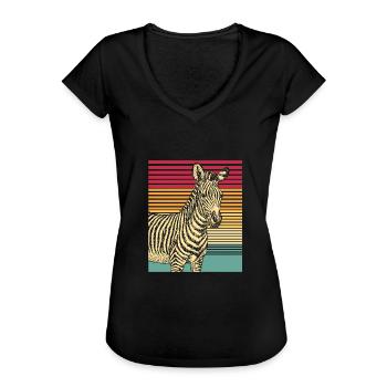 Zebra Retro Geschenk Tier Natur Safari Streifen. - Frauen Vintage T-Shirt - Schwarz - Vorne - Danielle (179cm)